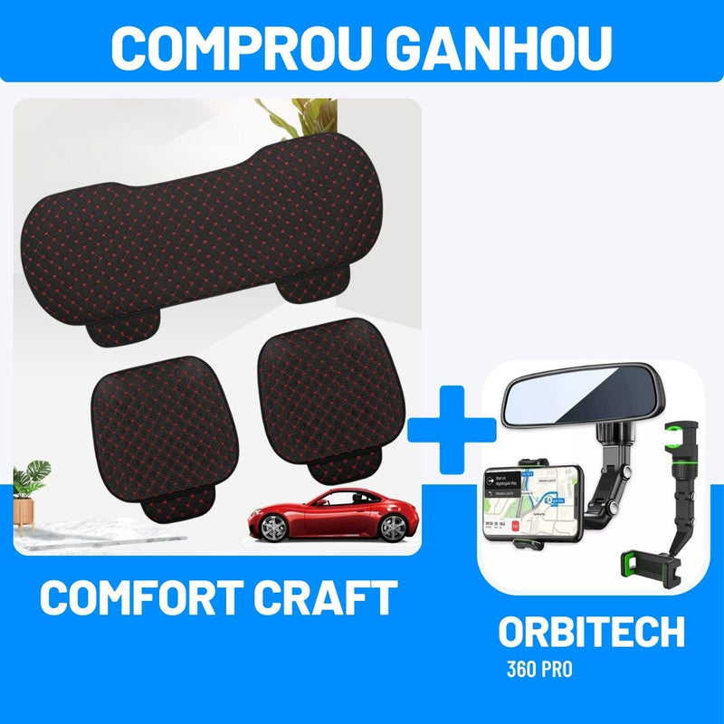 [COMPROU GANHOU] - ComfortCraft - Almofada De Carro Bordado - Conjunto Universal de Três Peças +  Suporte De Celular Orbitech 360 pro